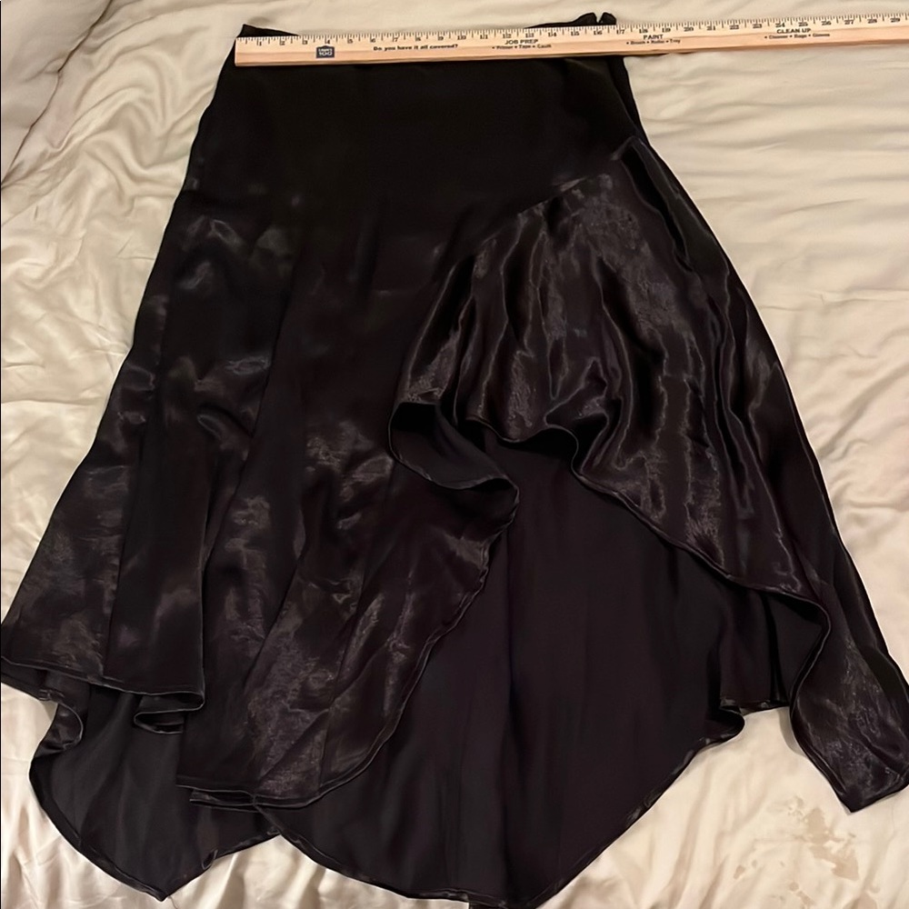 Free People Black Satin Asymmetrical Ruffled Skirt